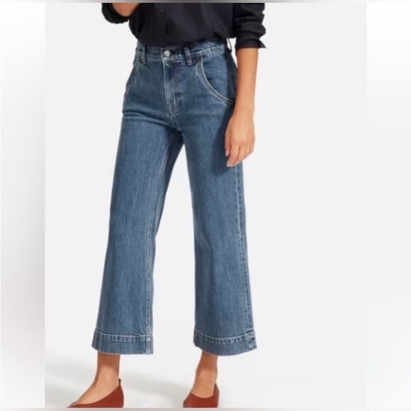 Everlane Wide Leg High Waisted Cropped Casual Quality Denim Jeans Size 8 Boho - Picture 10 of 16
